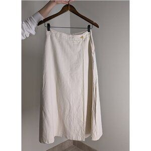 Linen-Blend Wrap-Style long Skirt with Pockets